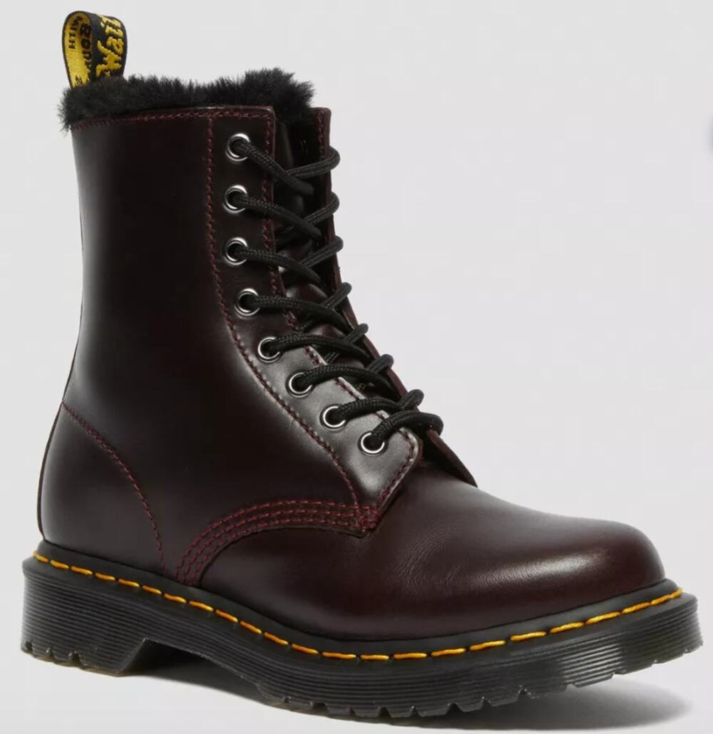 Dr. Martens 1460 Serena Faux Fur Lined Lace Up Boots Oxblood Leather Size 7